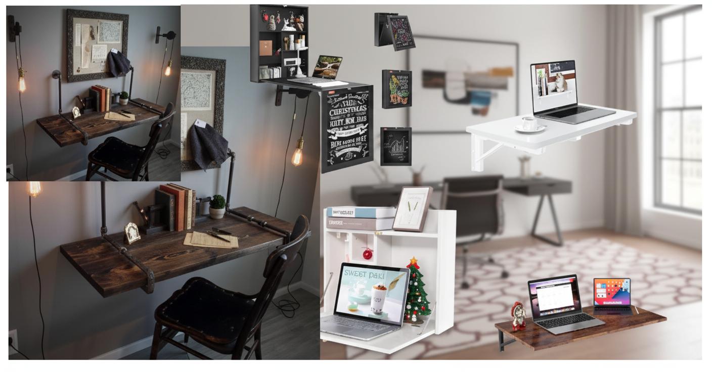 Best Vertical Wall-Mounted Desk - Space-Saving Design, Multifunctional Workstation, Industrial Rustic Charm