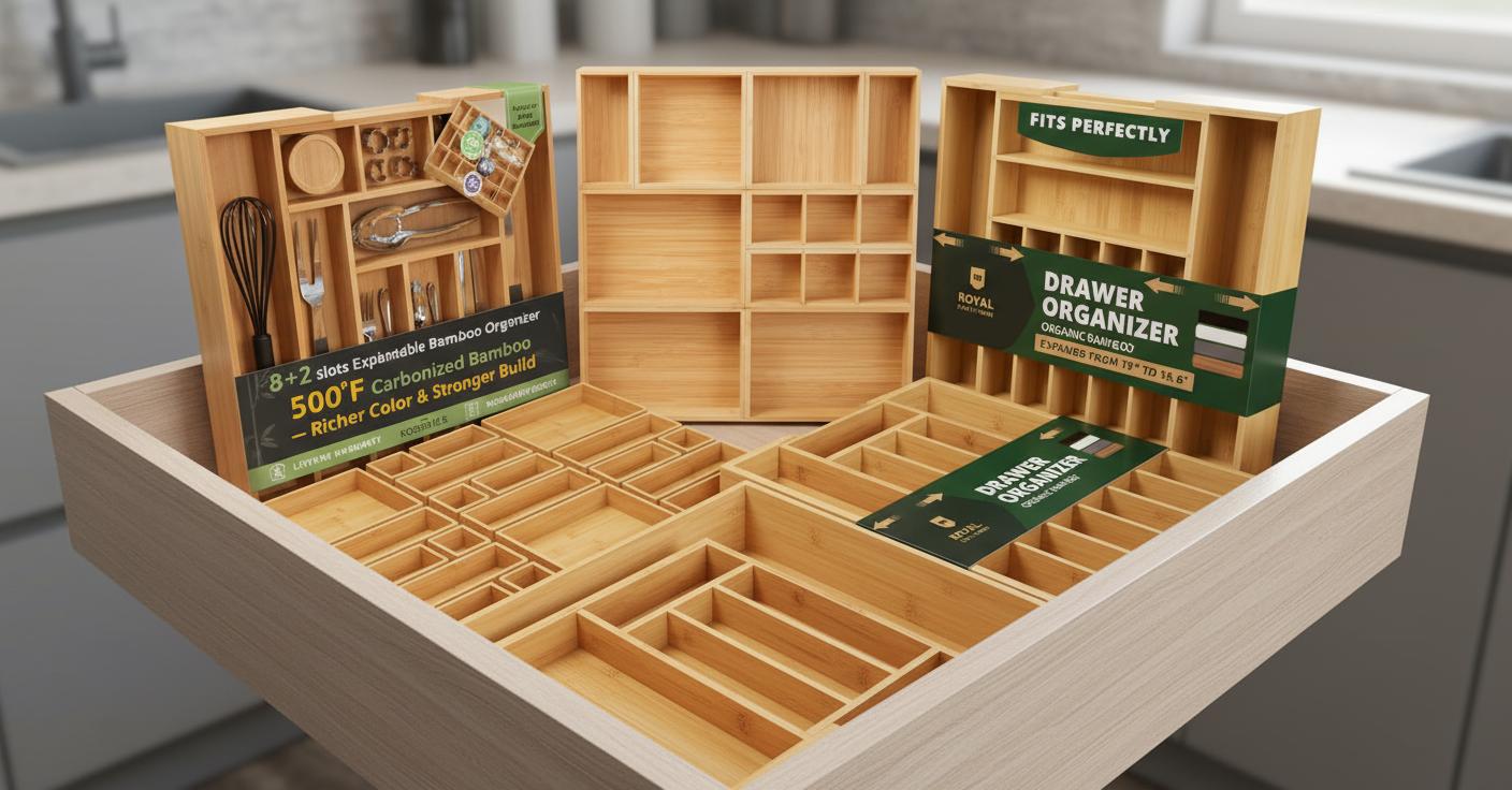Best Bamboo Drawer Organizer - Expandable Slots, Extra Depth, and Ample Storage for Kitchen Utensils