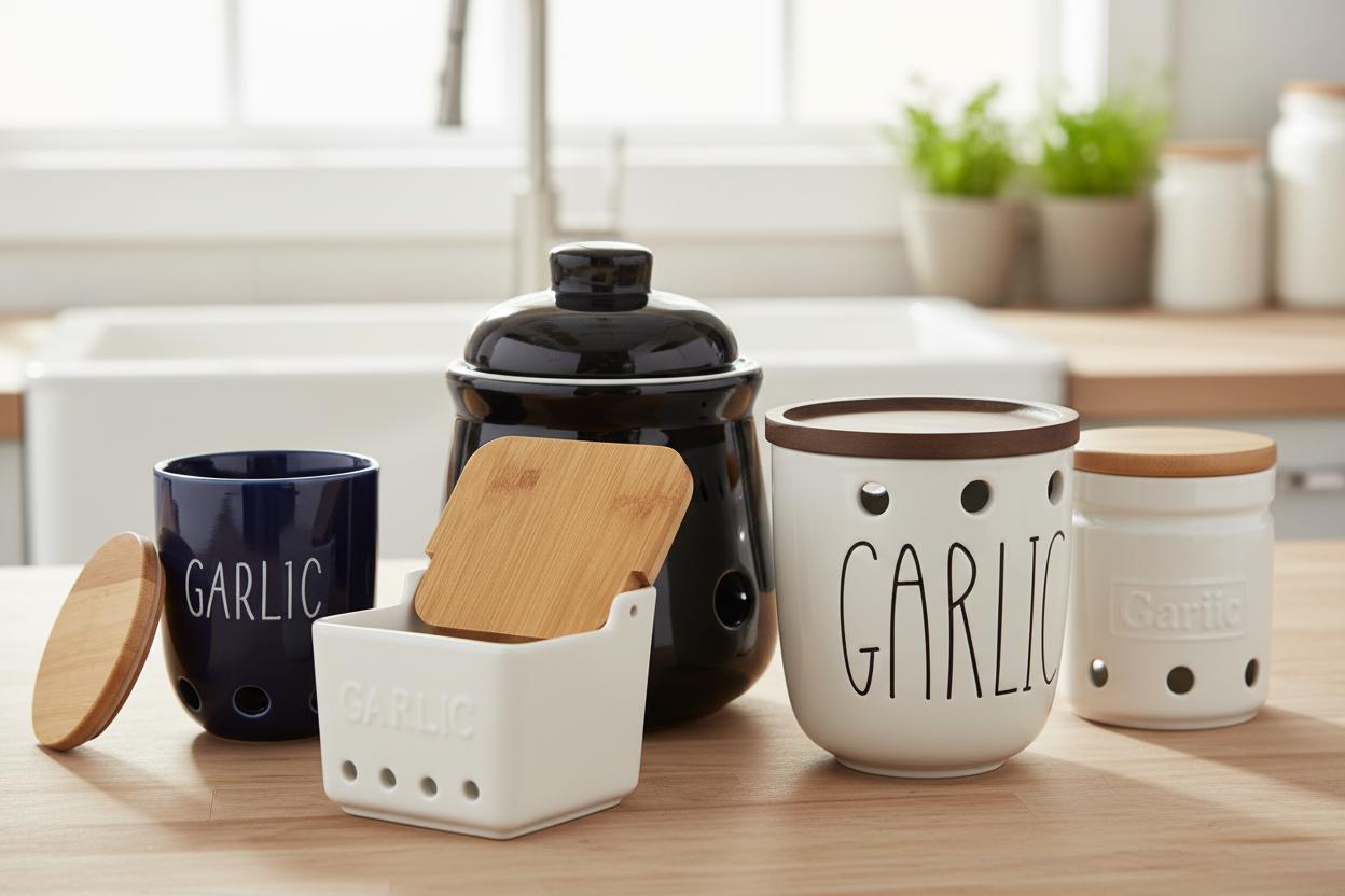 Best Ceramic Garlic Keeper - Keeps Garlic Cloves Fresh Longer, Breathable Design, Durable Material