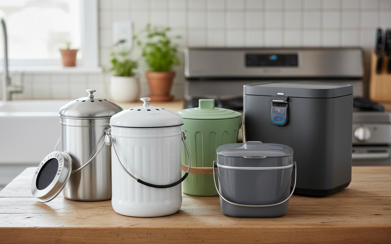 Best Composting Countertop Bin - Odorless Operation, Sleek Stainless Steel, Space-Saving Design