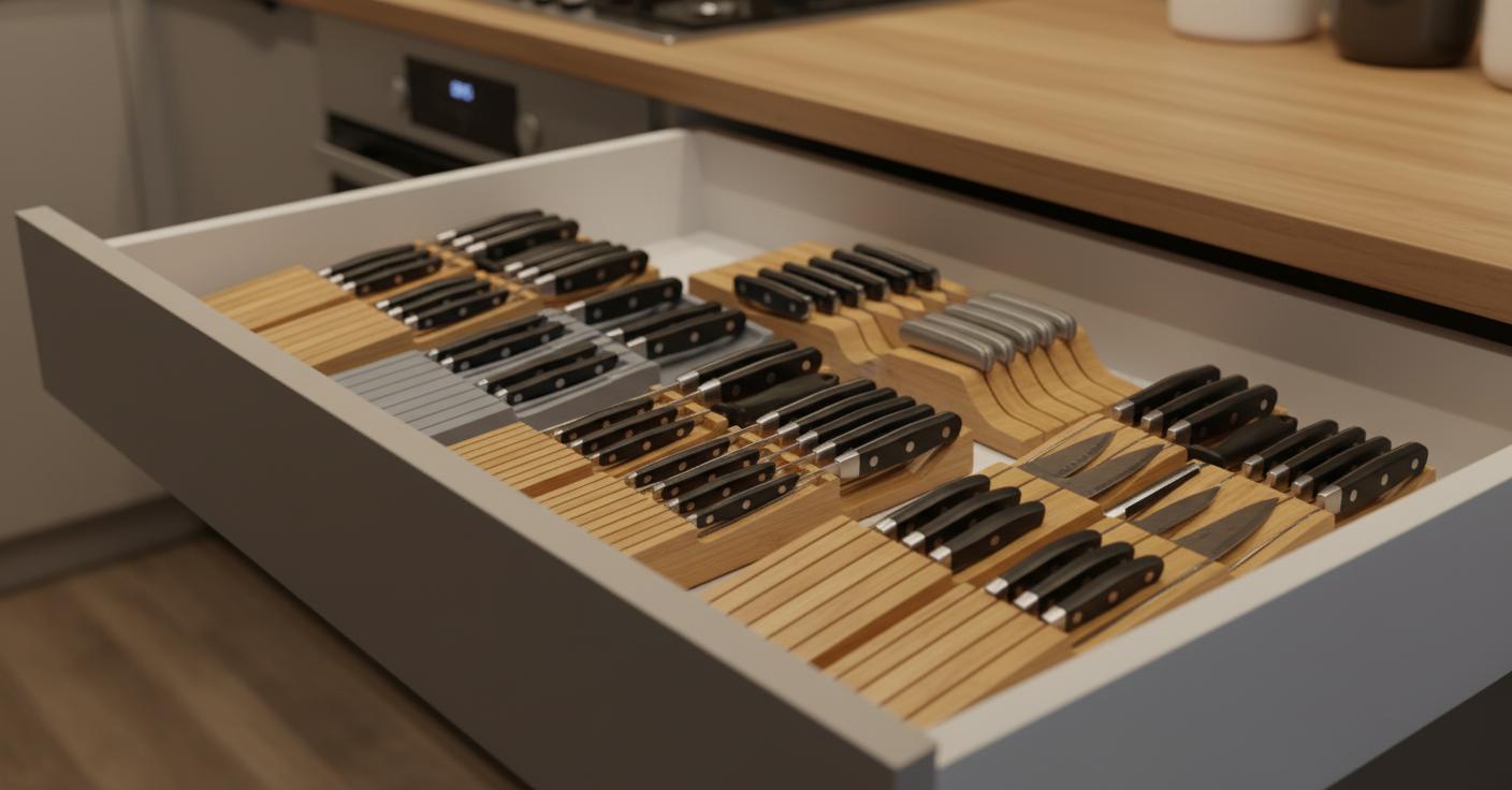 Best In-Drawer Knife Organizer - Compact Design, Sustainable Bamboo Material, Space-Saving Storage