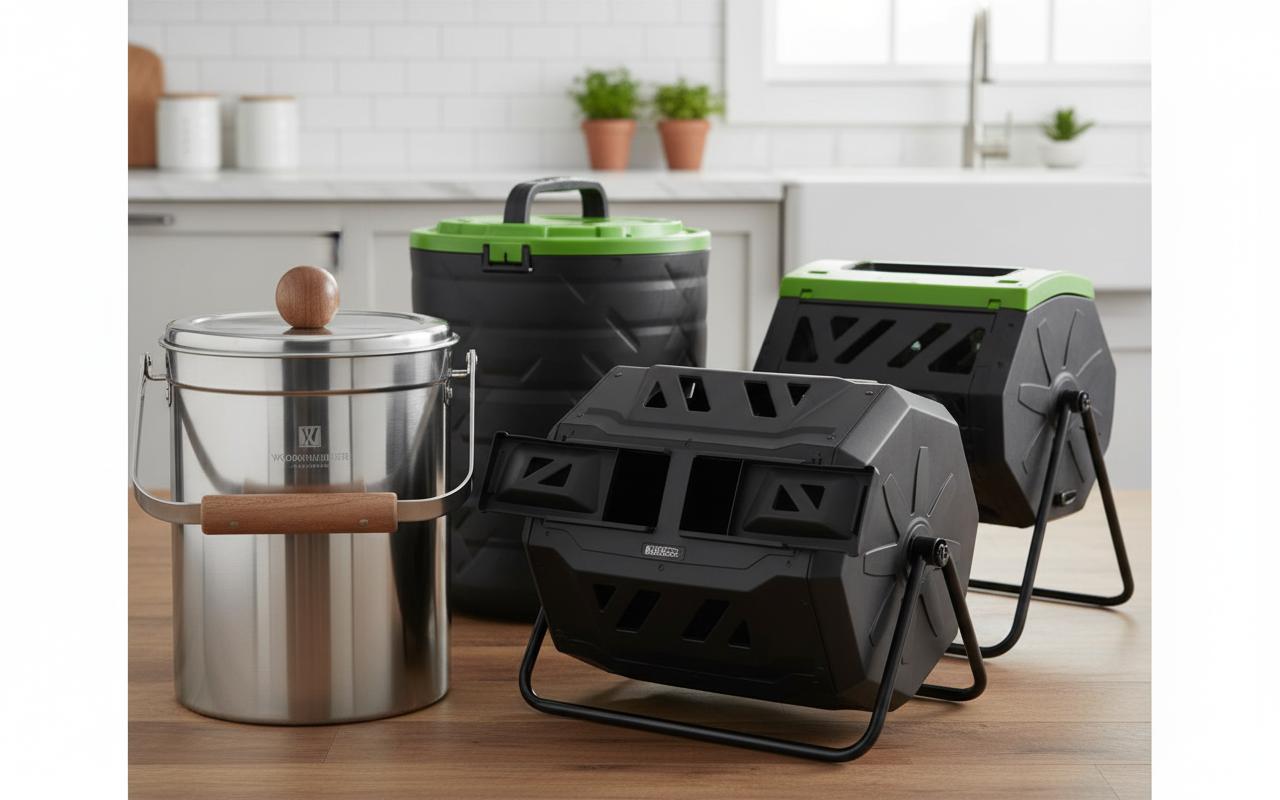 Best Stainless Steel Compost Tumbler - Odor-Free, Stylish Countertop Design, Durable Airtight Lid