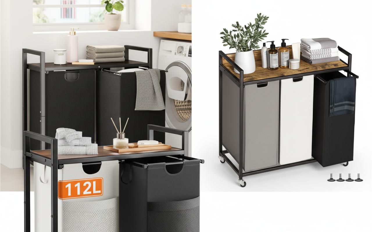 Best Dual Hamper Sorter with Pull-Out Bins - Ample Storage, Easy Sorting, Durable Design