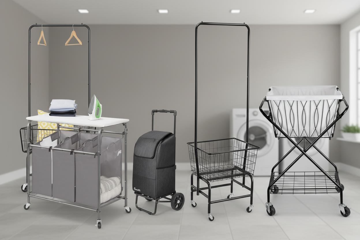 Best Folding Laundry Station Cart - Easy Mobility, Extra Storage, and Space-Saving Design
