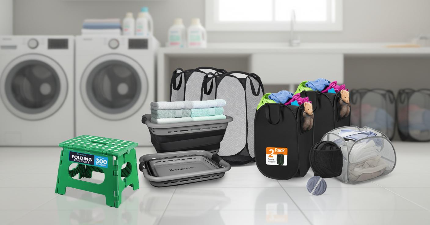 Best Folding Step Stool with Laundry Basket Holder - Spacious, Portable, and Eco-Friendly Laundry Solution