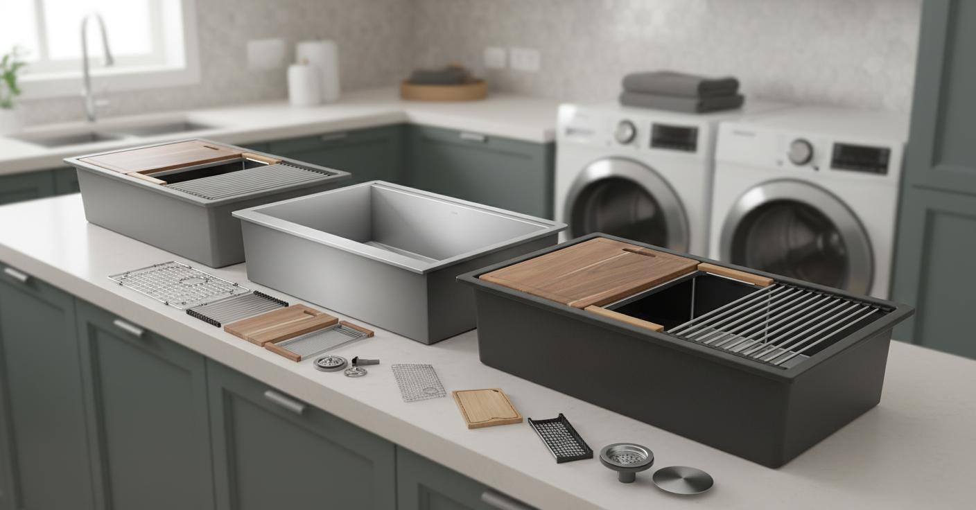 Best Integrated Utility Sink Workstation - Versatile Design, Space-Saving, and Built-In Accessories