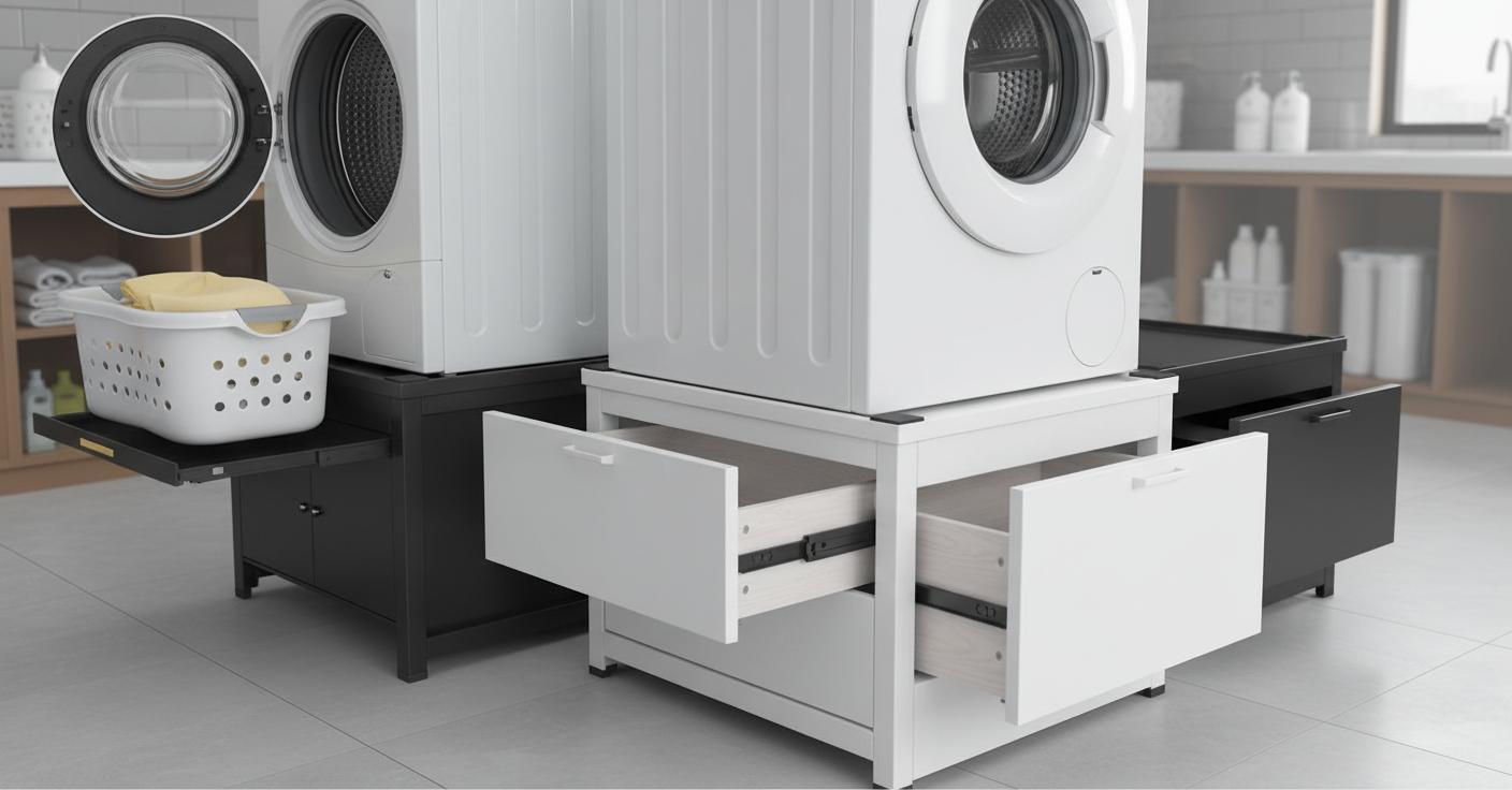 Best Laundry Pedestal with Storage Drawer - Maximizing Space, Sturdy Wood Design, Extra Storage Drawer