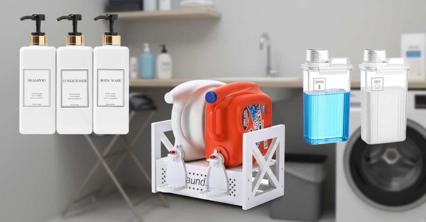 Best Space-Saving Detergent Dispenser - Stylish Bathroom Organization, Refillable Convenience and Sleek Design