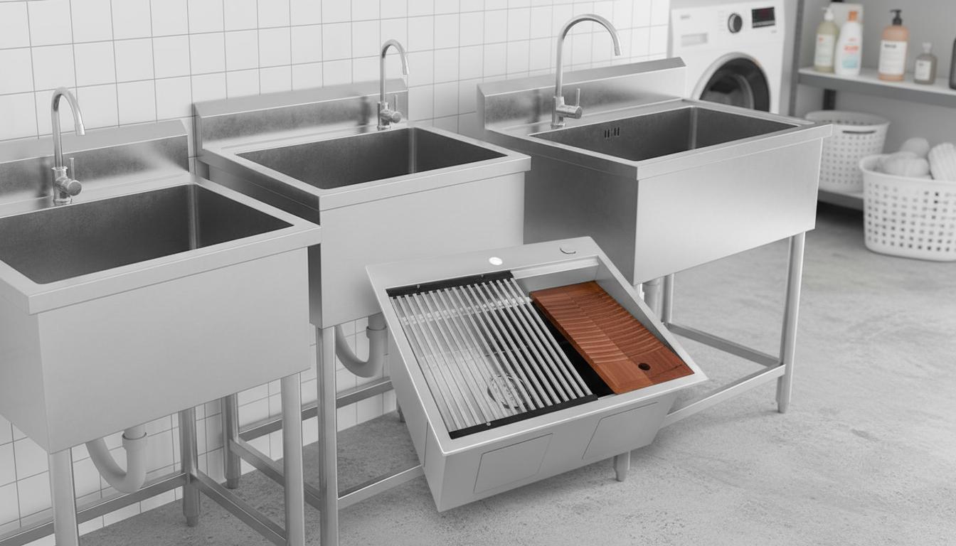 Best Stainless Steel Laundry Sink with Integrated Washboard - Durable, Efficient Cleaning, Multi-Functional