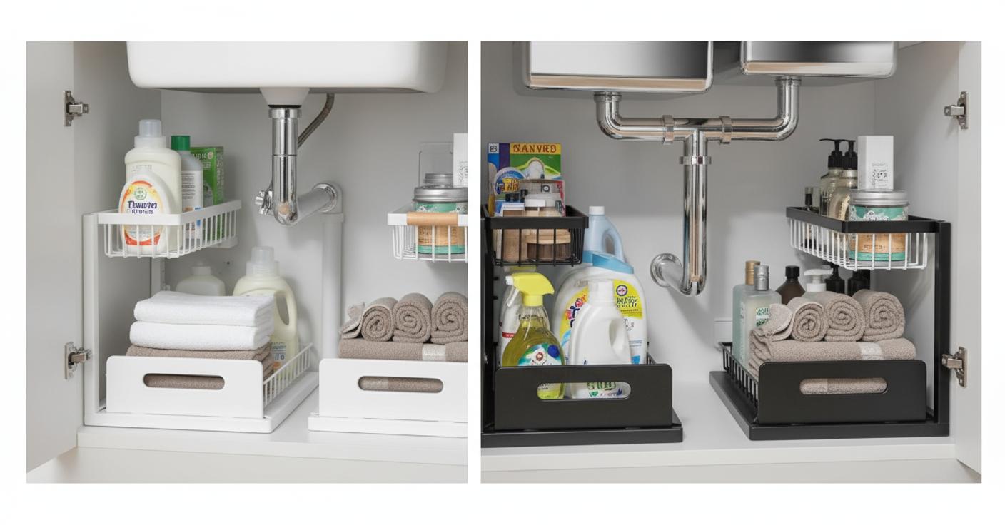 Best Under-Sink Detergent Organizer - Adjustable, Slide-Out Metal Shelves, Space-Saving Design and Durable Construction