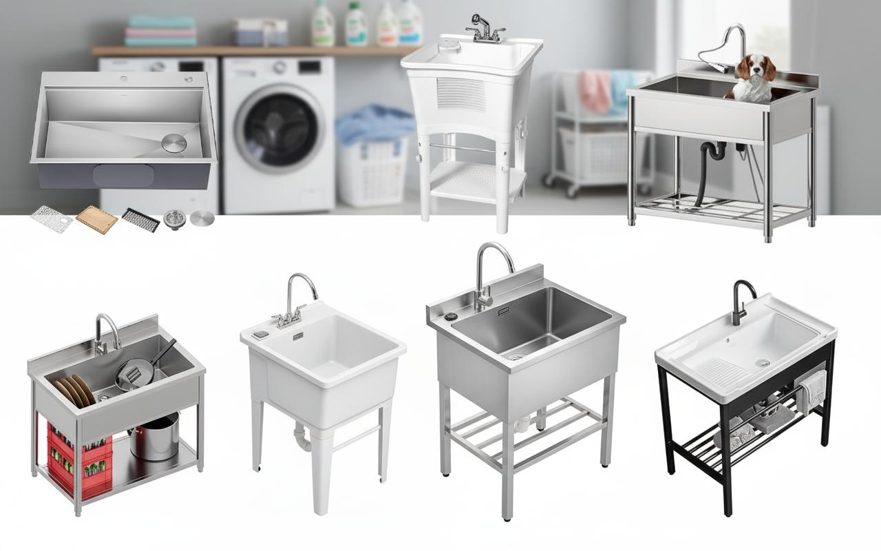 Best Utility Sink with Scrub Board - Versatile Design, Durable Stainless Steel, Convenient Accessories