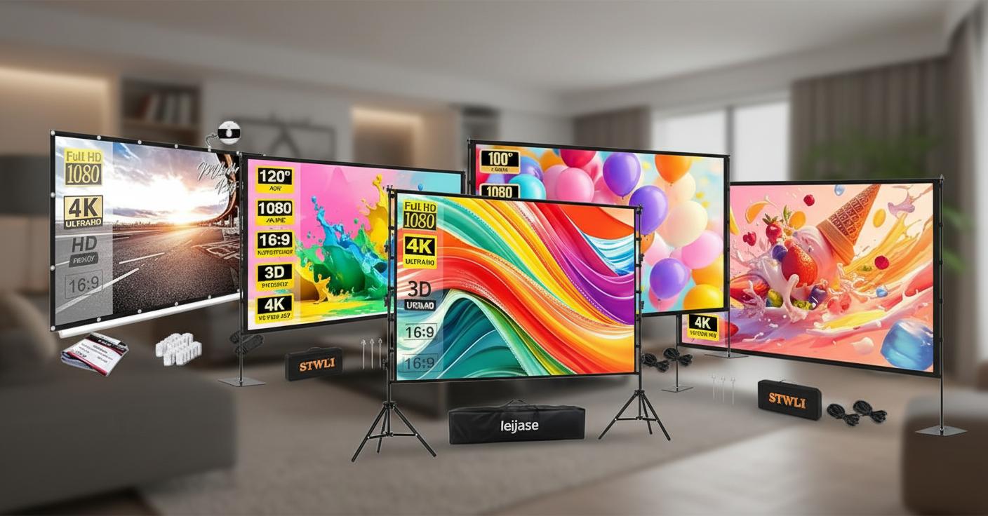 Best Foldaway Home Theater Projector Screen - Portable Design, Anti-Crease Material, Double-Sided Viewing