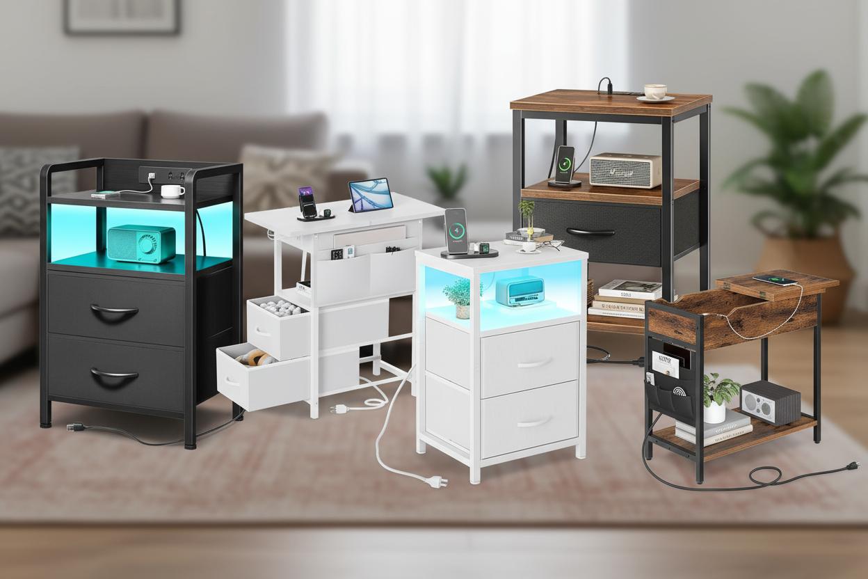 Best Hidden Charging Side Table - Convenient Bedside Charging, Spacious Storage, and Modern LED Lighting