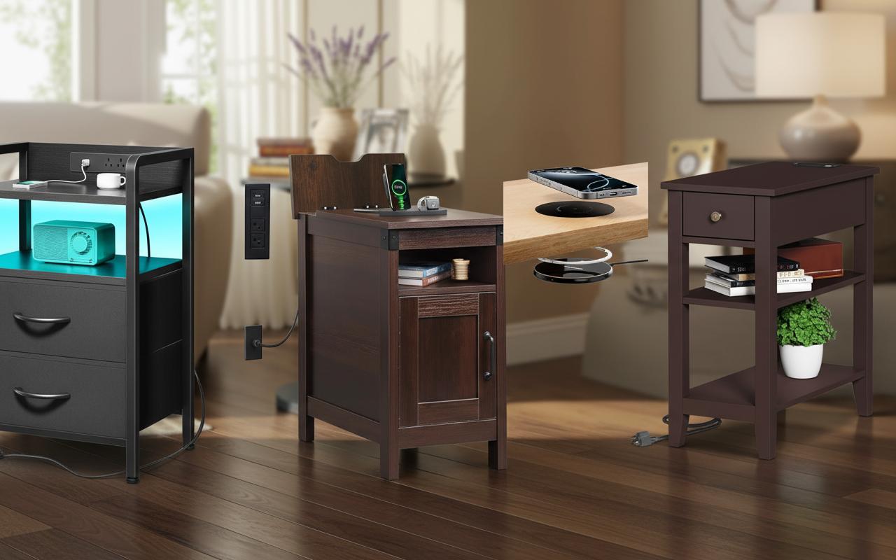 Best Hidden Wireless Charging End Table - Convenient Nighttime Charging, Organized Bedside Storage, Sleek Design