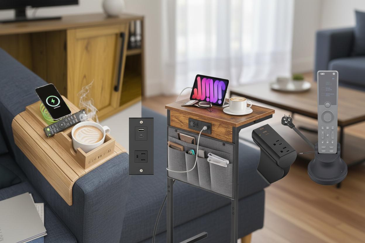 Best Integrated Sofa Side Charging Dock - Multi-Functional, Foldable Design, Wireless Charging and Organized Storage