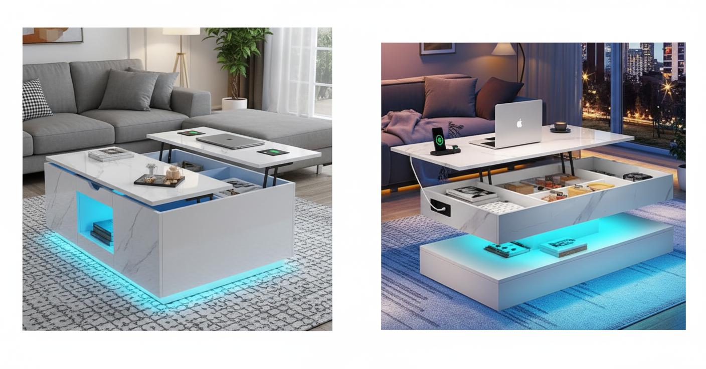 Best LED Smart Coffee Table - Modern Design, Ambient Lighting, Wireless Charging