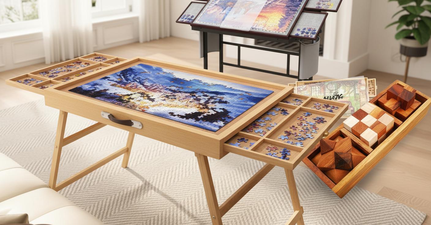 Best Multi-Function Puzzle Coffee Table - Versatile Design, Portable Wood Construction, Ample Storage Space