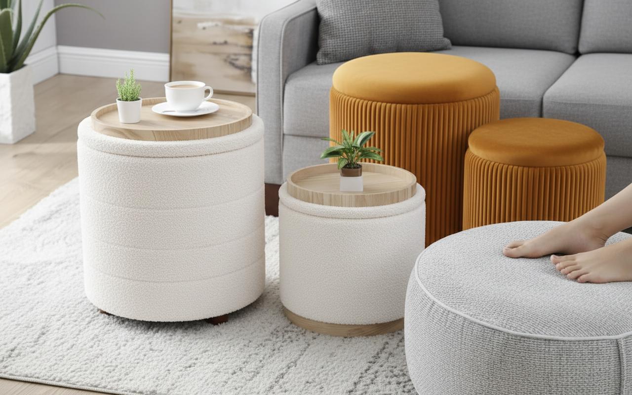 Best Multipurpose Pouf with Tray - Maximizing Living Room Storage, Stylish Design, Multi-Functional Furniture