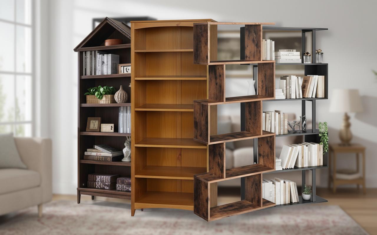 Best Reclaimed Wood Geometric Bookshelf - Stylish Design, Spacious Storage, Adjustable Shelves