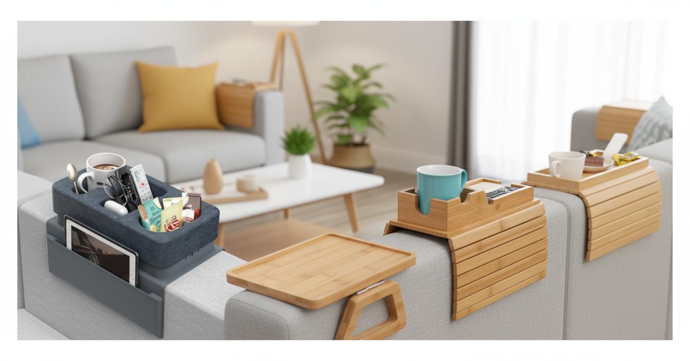 Best Sofa Armrest Snack Tray - Portable Design, Spill-Proof Material and Convenient Organization