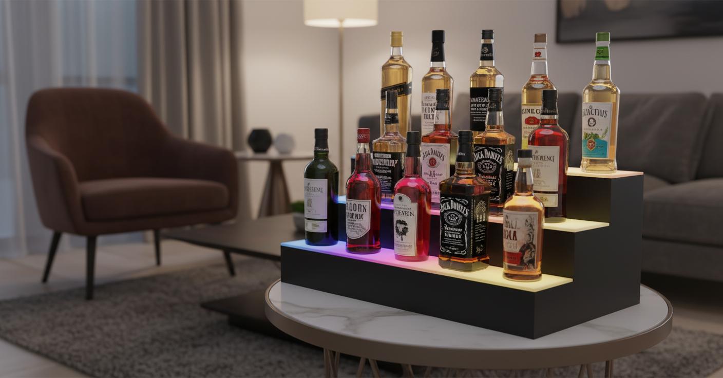 Best Temperature-Controlled Wine Display Shelf - Customizable LED Lighting, Sound Modes and Liquor Showcasing