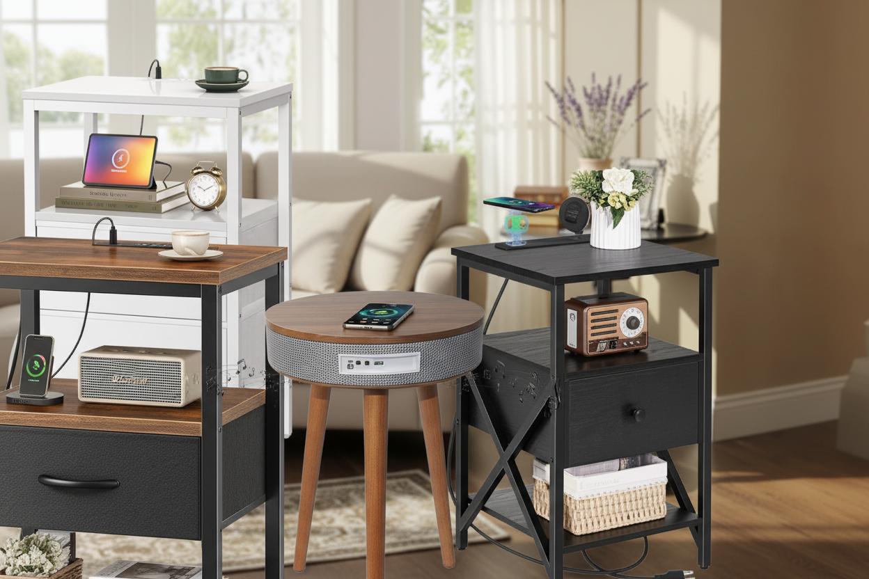 Best Wireless Charging Side Table - Convenient Nighttime Charging, Stylish Bedroom Storage, and Space-Saving Design